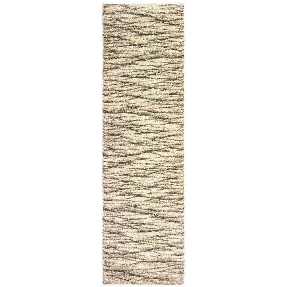 8' X 10' Ivory Sand And Ash Abstract Power Loom Stain Resistant Area Rug