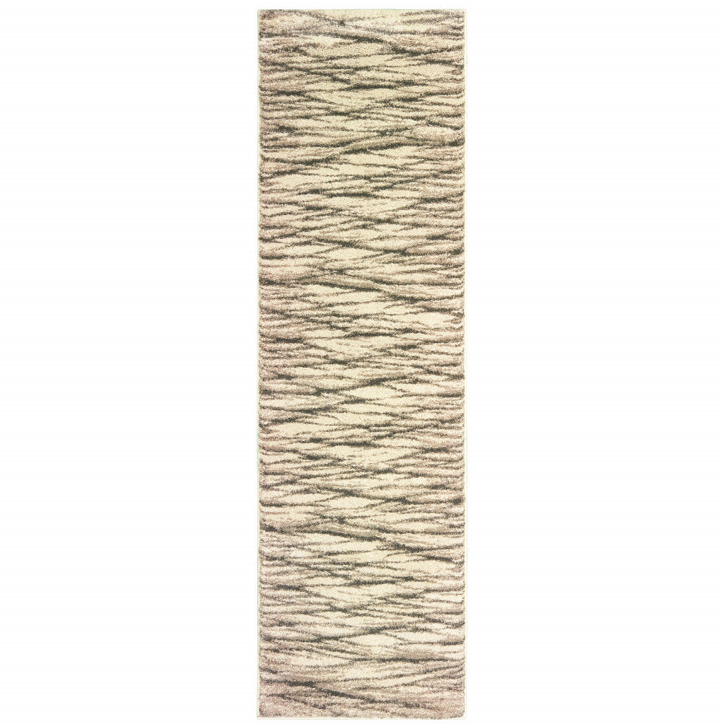 8' X 10' Ivory Sand And Ash Abstract Power Loom Stain Resistant Area Rug