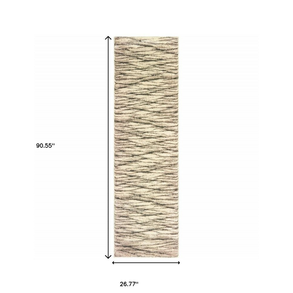 8' X 10' Ivory Sand And Ash Abstract Power Loom Stain Resistant Area Rug