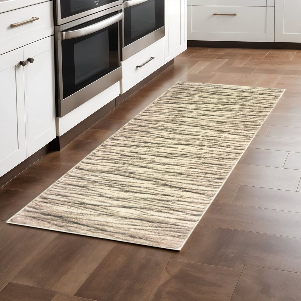 8' X 10' Ivory Sand And Ash Abstract Power Loom Stain Resistant Area Rug