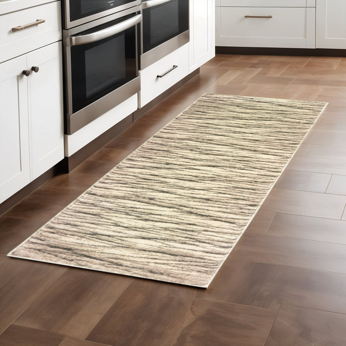 8' X 10' Ivory Sand And Ash Abstract Power Loom Stain Resistant Area Rug