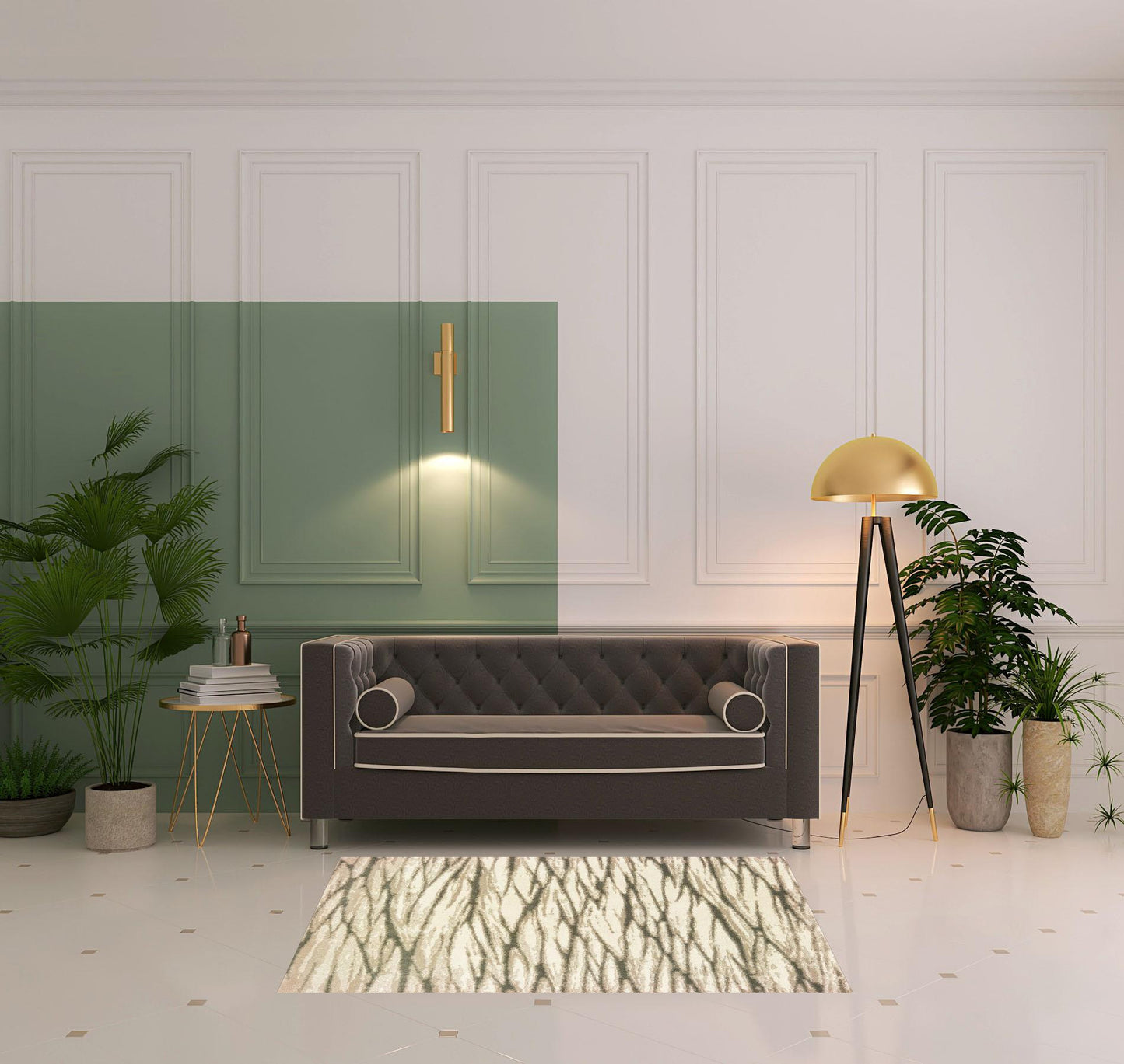 8' X 10' Ivory Sand And Ash Abstract Power Loom Stain Resistant Area Rug