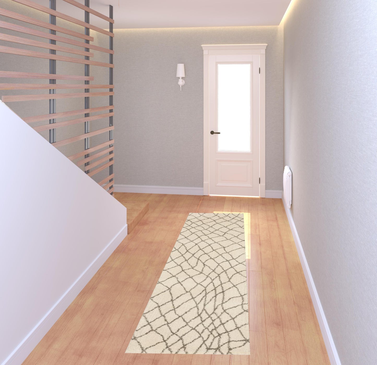 5' X 7' Ivory And Grey Geometric Power Loom Stain Resistant Area Rug