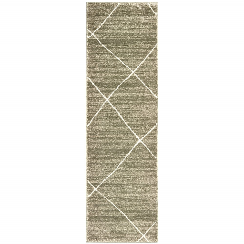 8' X 10' Grey And Ivory Geometric Power Loom Stain Resistant Area Rug