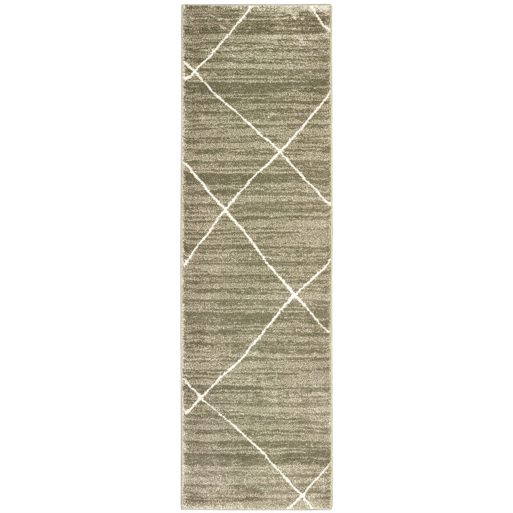 8' X 10' Grey And Ivory Geometric Power Loom Stain Resistant Area Rug