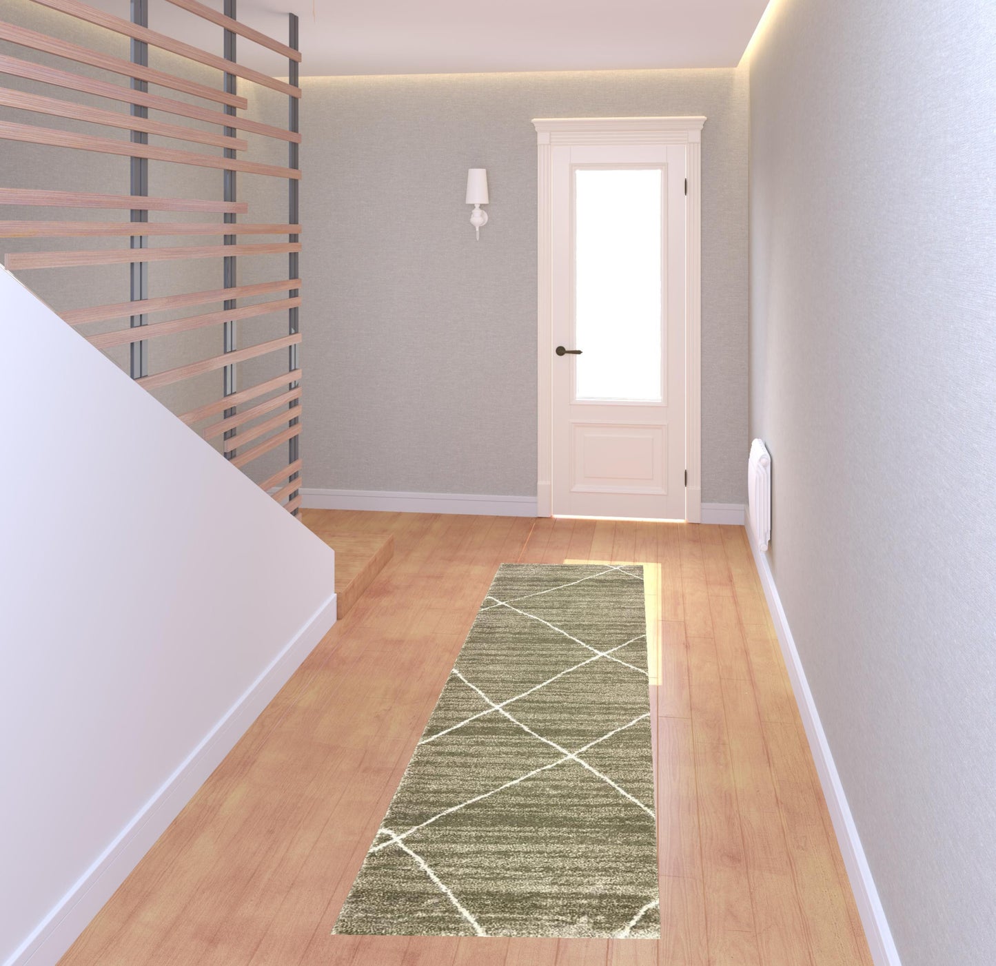 8' X 10' Grey And Ivory Geometric Power Loom Stain Resistant Area Rug