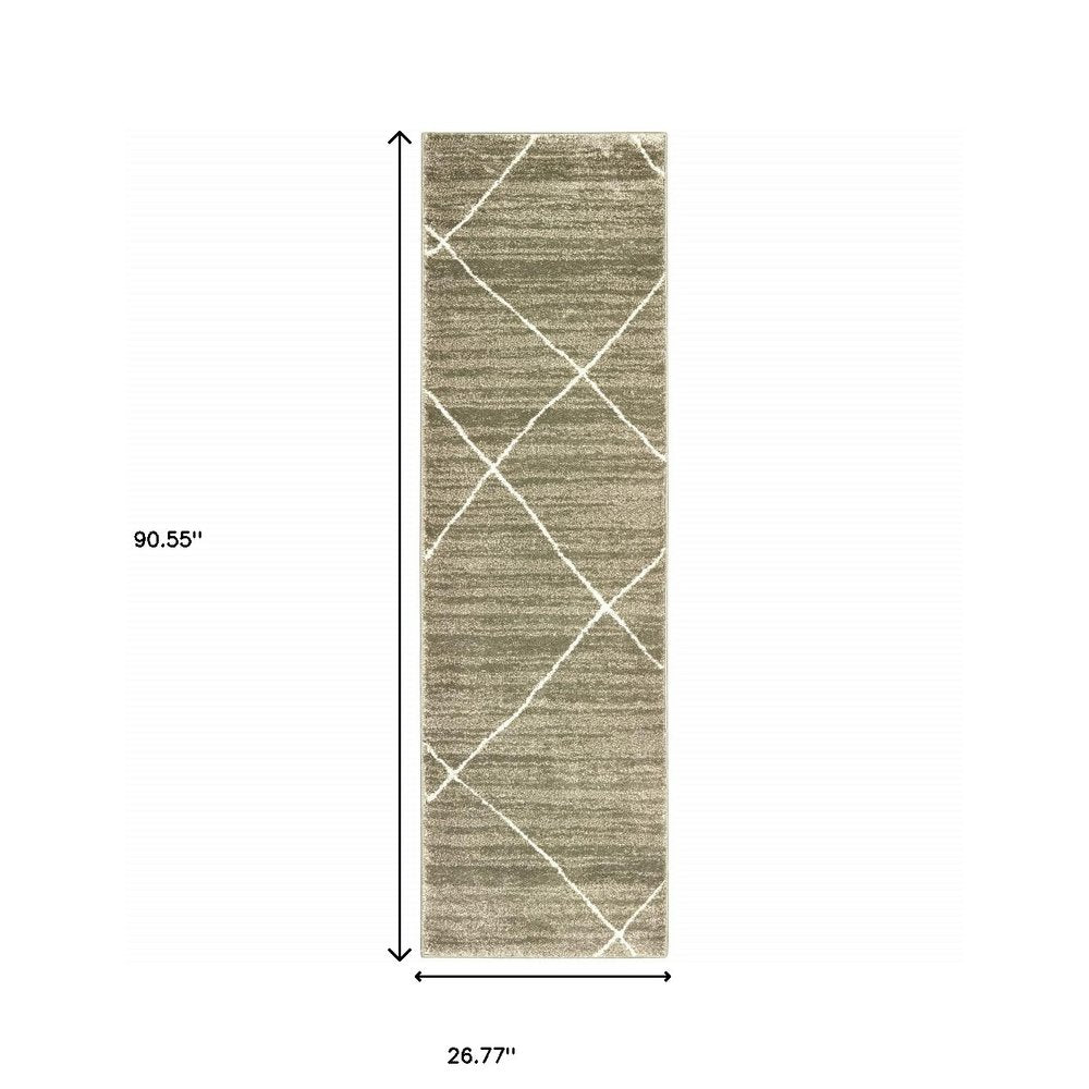 8' X 10' Grey And Ivory Geometric Power Loom Stain Resistant Area Rug