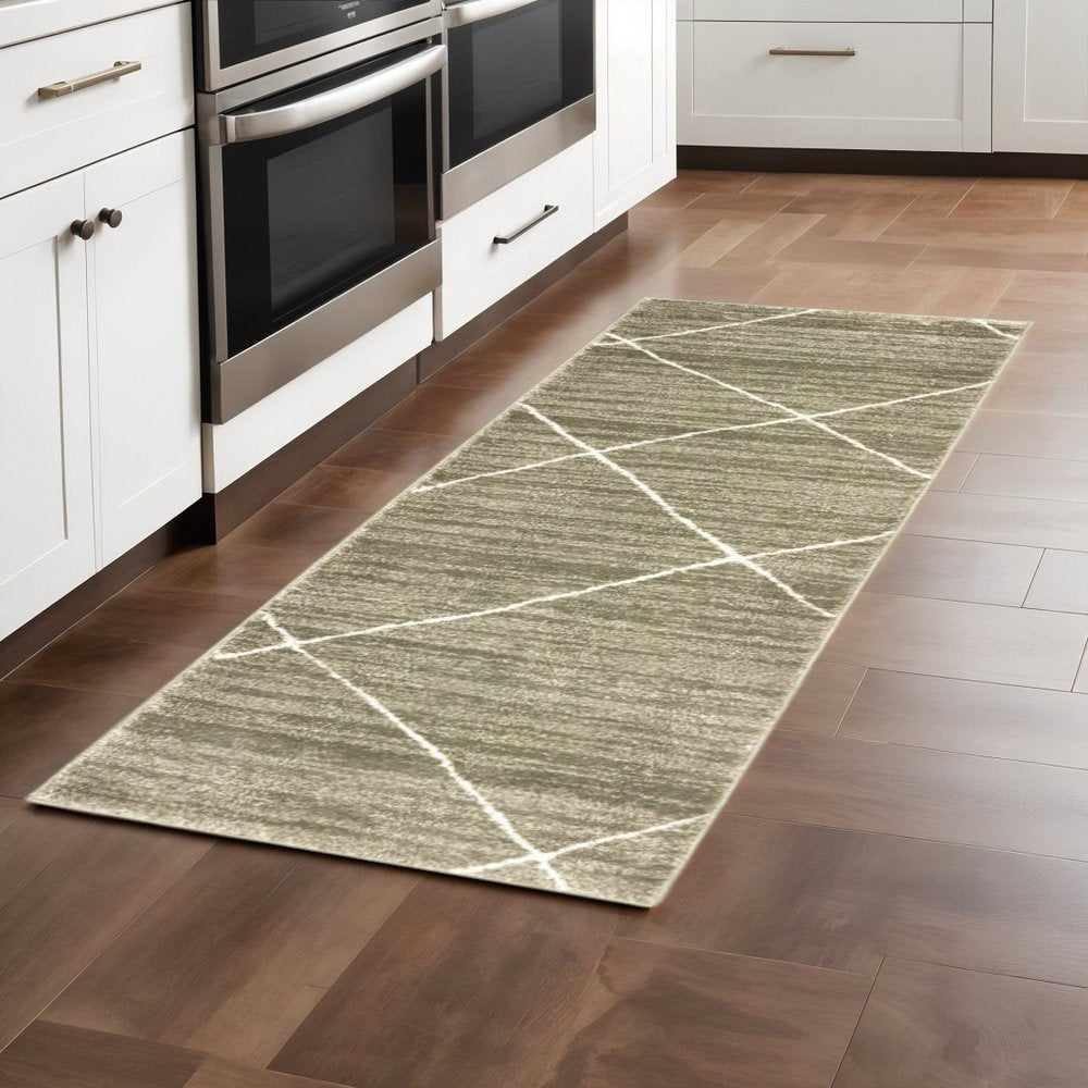 8' X 10' Grey And Ivory Geometric Power Loom Stain Resistant Area Rug
