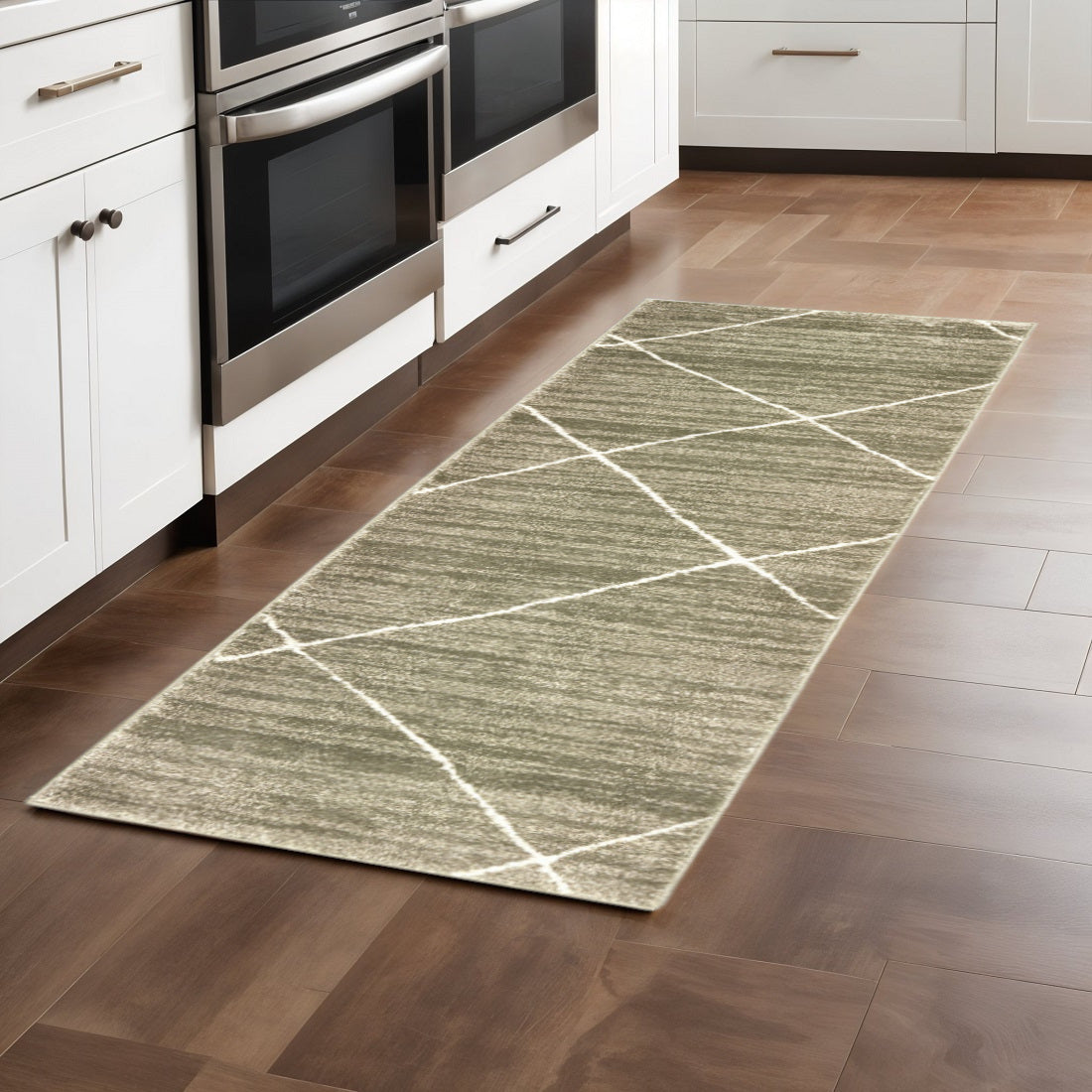 8' X 10' Grey And Ivory Geometric Power Loom Stain Resistant Area Rug