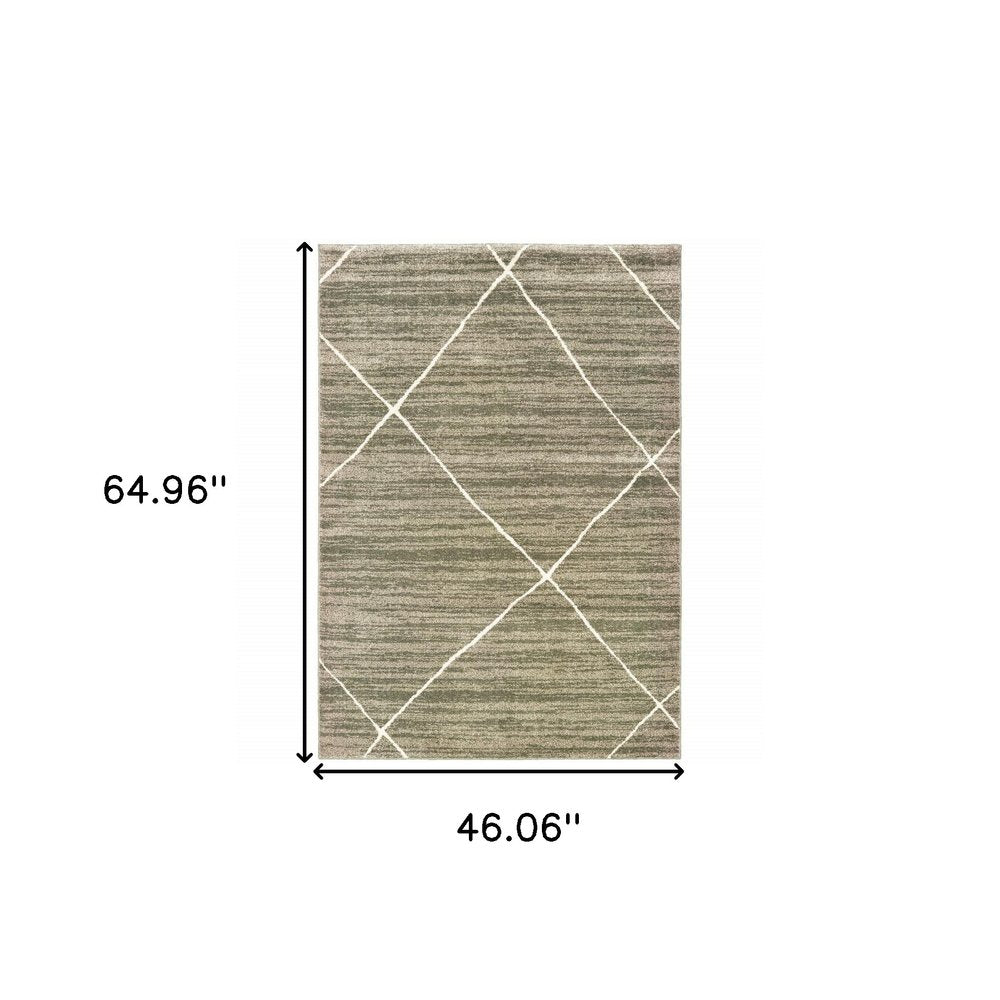 8' X 10' Grey And Ivory Geometric Power Loom Stain Resistant Area Rug