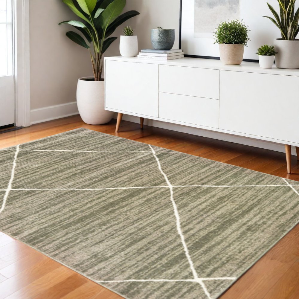 8' X 10' Grey And Ivory Geometric Power Loom Stain Resistant Area Rug
