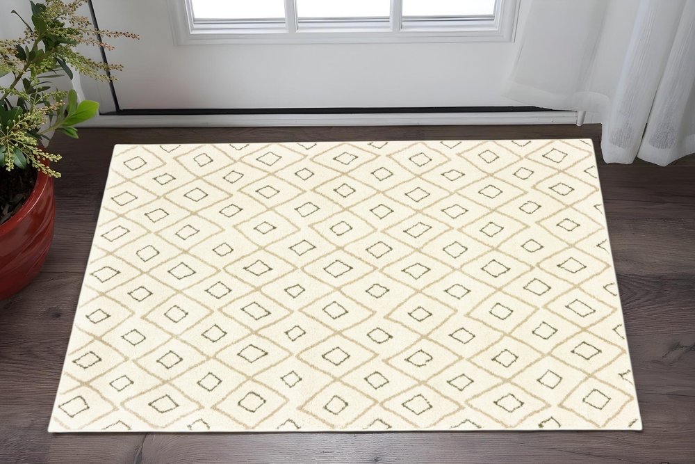 2' X 8' Sand Ash Grey And Ivory Geometric Power Loom Stain Resistant Runner Rug