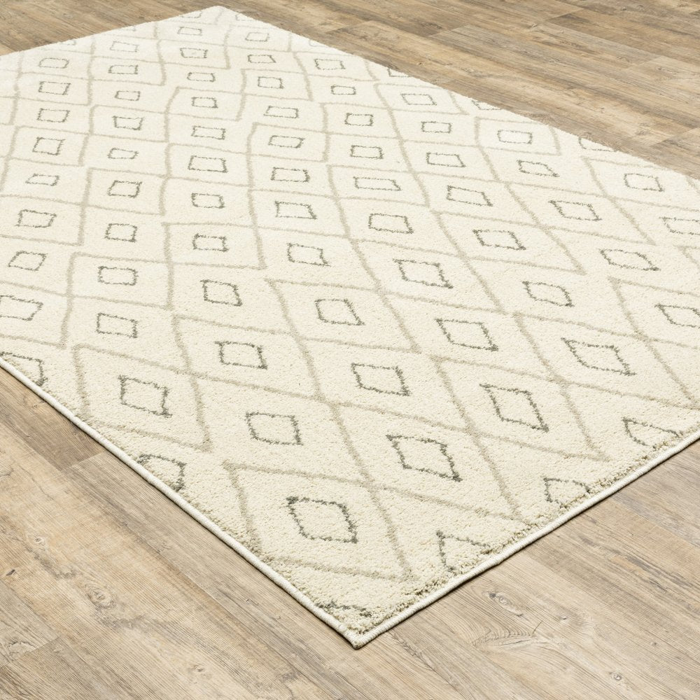 2' X 8' Sand Ash Grey And Ivory Geometric Power Loom Stain Resistant Runner Rug