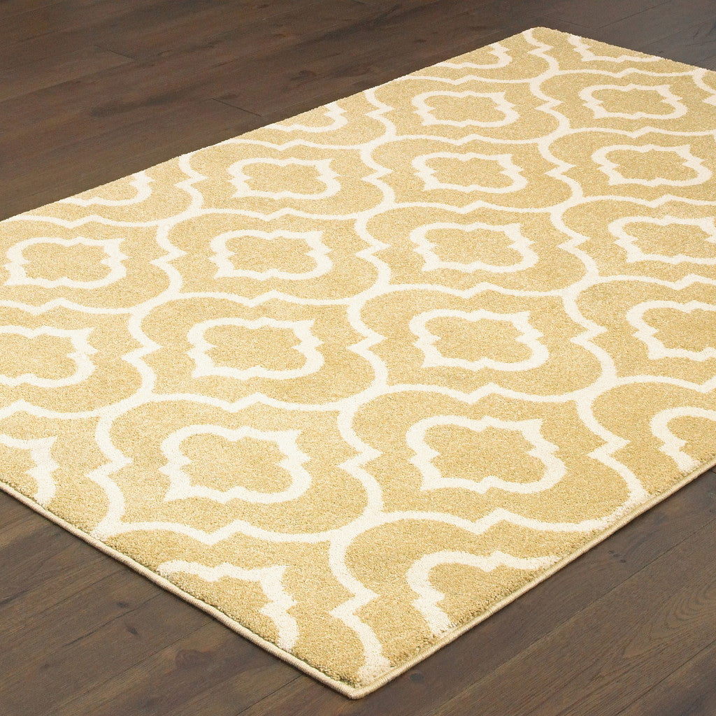 2' X 8' Gold And Ivory Geometric Power Loom Stain Resistant Runner Rug