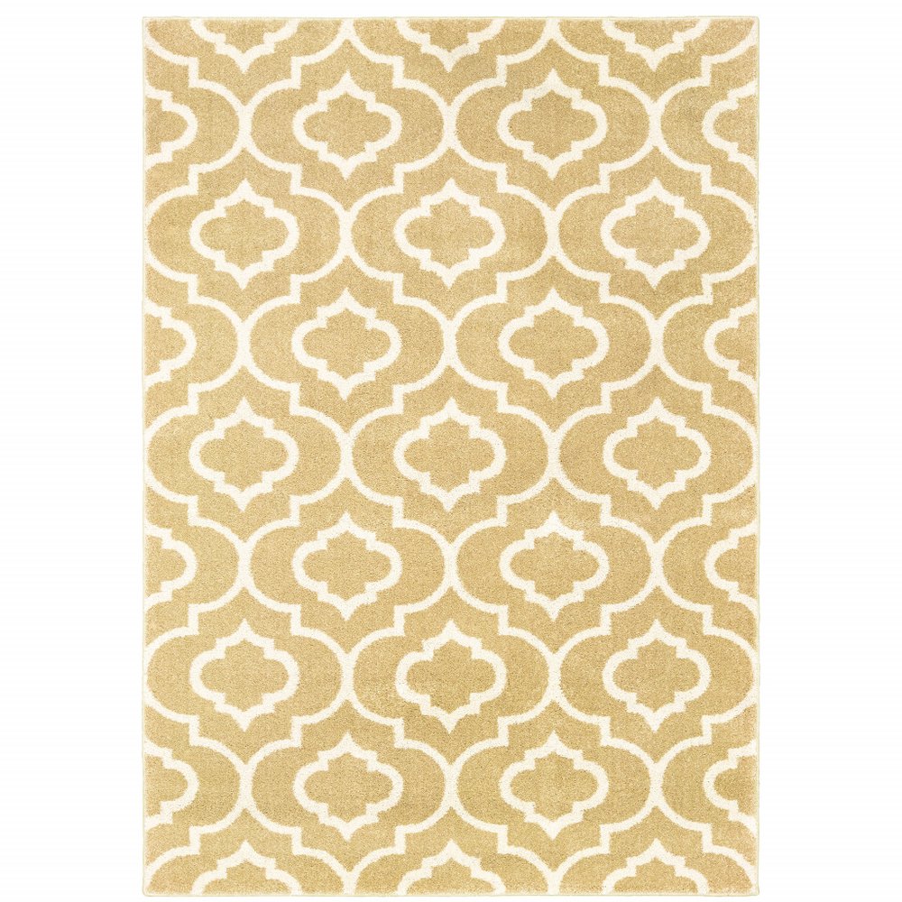 2' X 8' Gold And Ivory Geometric Power Loom Stain Resistant Runner Rug