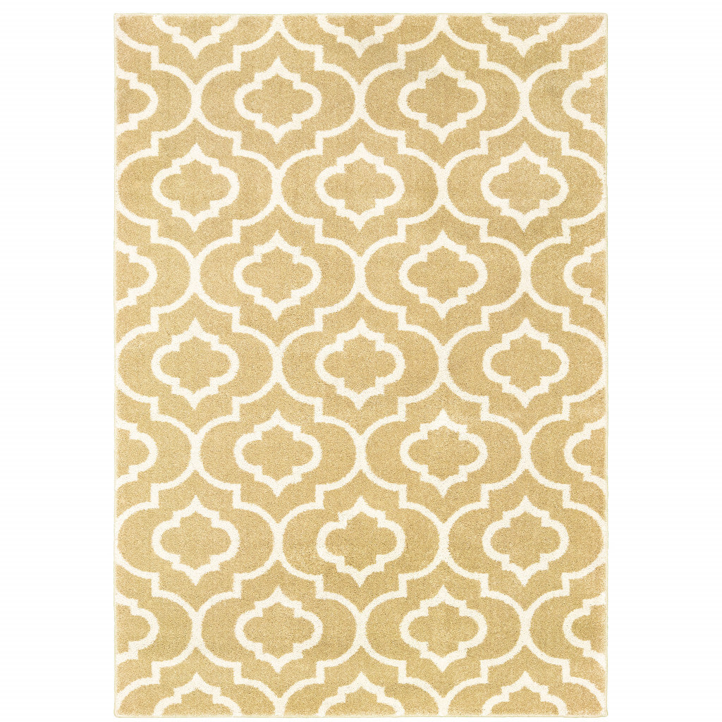 2' X 8' Gold And Ivory Geometric Power Loom Stain Resistant Runner Rug