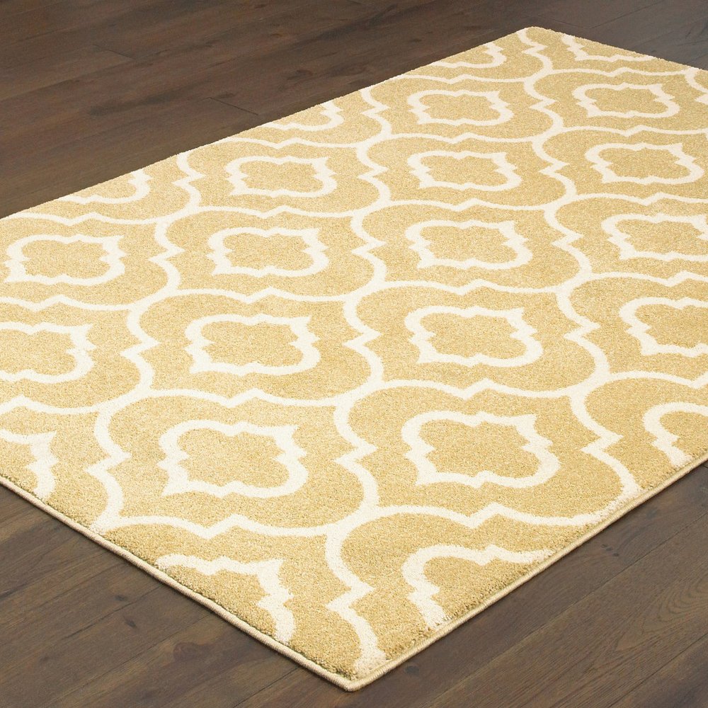 2' X 8' Gold And Ivory Geometric Power Loom Stain Resistant Runner Rug