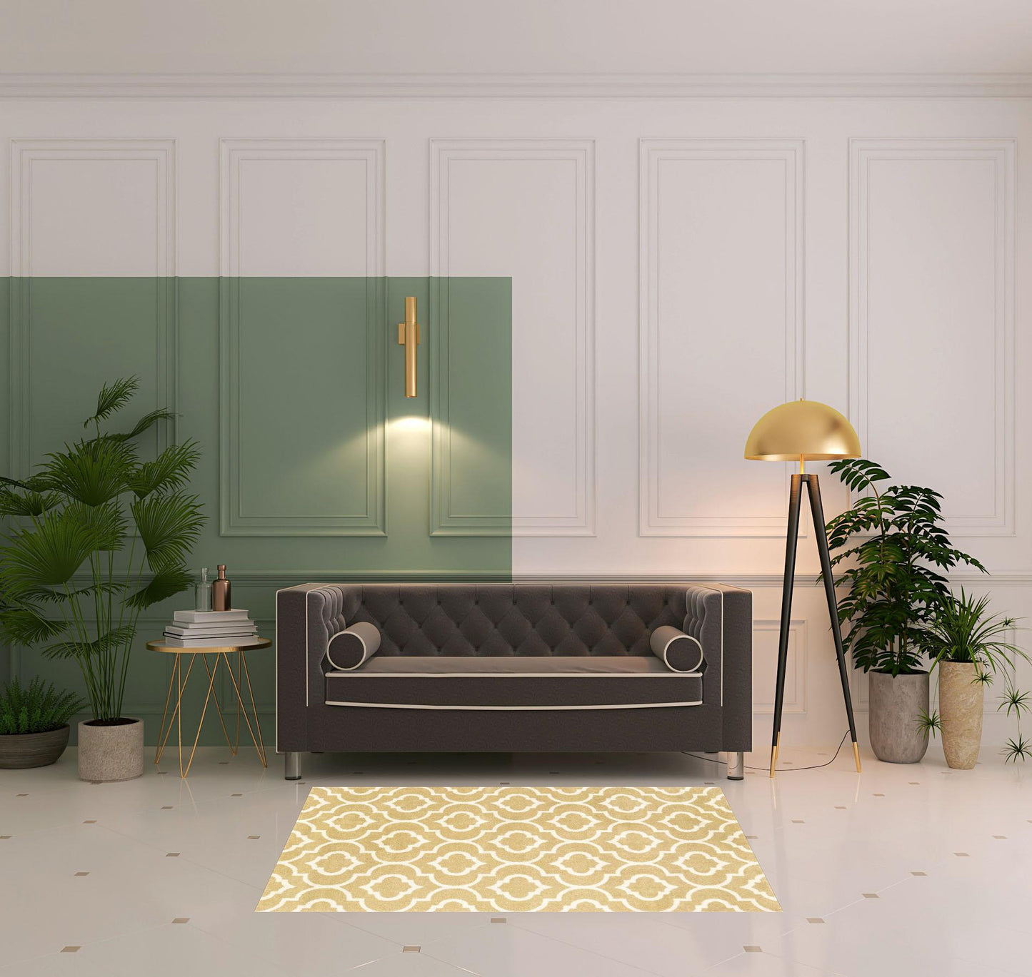 2' X 8' Gold And Ivory Geometric Power Loom Stain Resistant Runner Rug