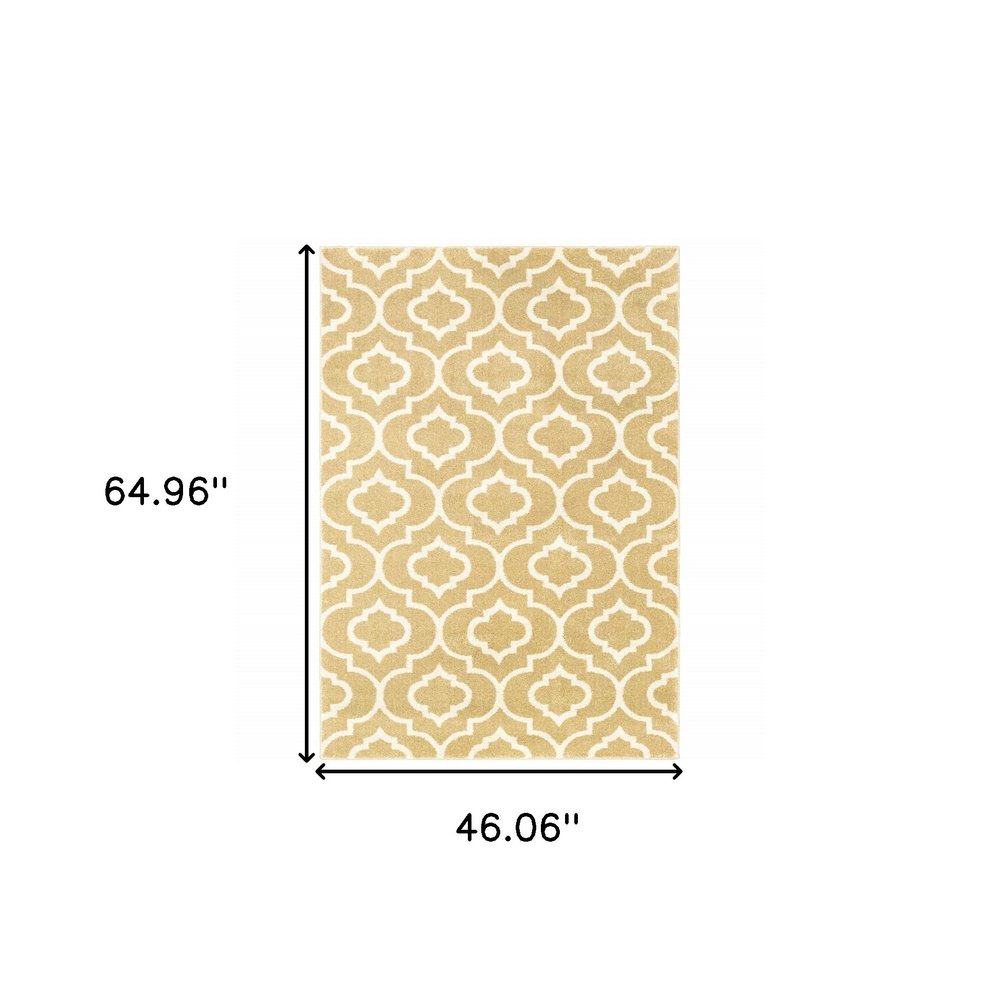 2' X 8' Gold And Ivory Geometric Power Loom Stain Resistant Runner Rug