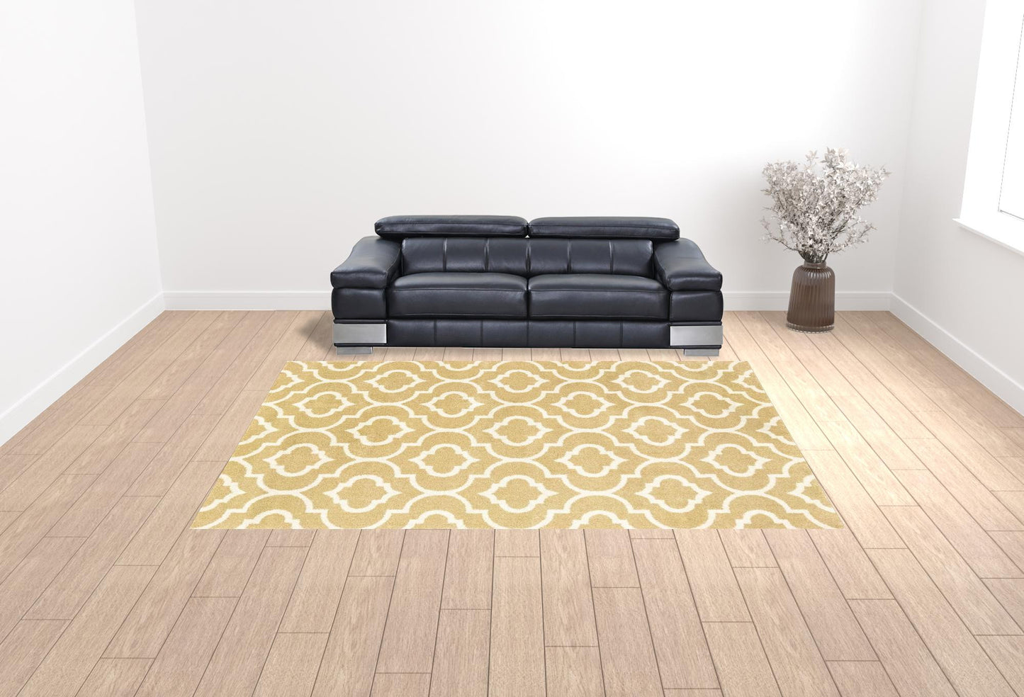 2' X 8' Gold And Ivory Geometric Power Loom Stain Resistant Runner Rug