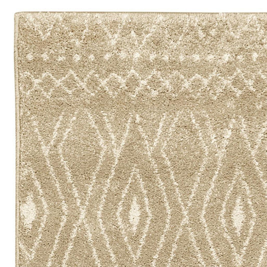 8' Sand And Ivory Geometric Power Loom Runner Rug