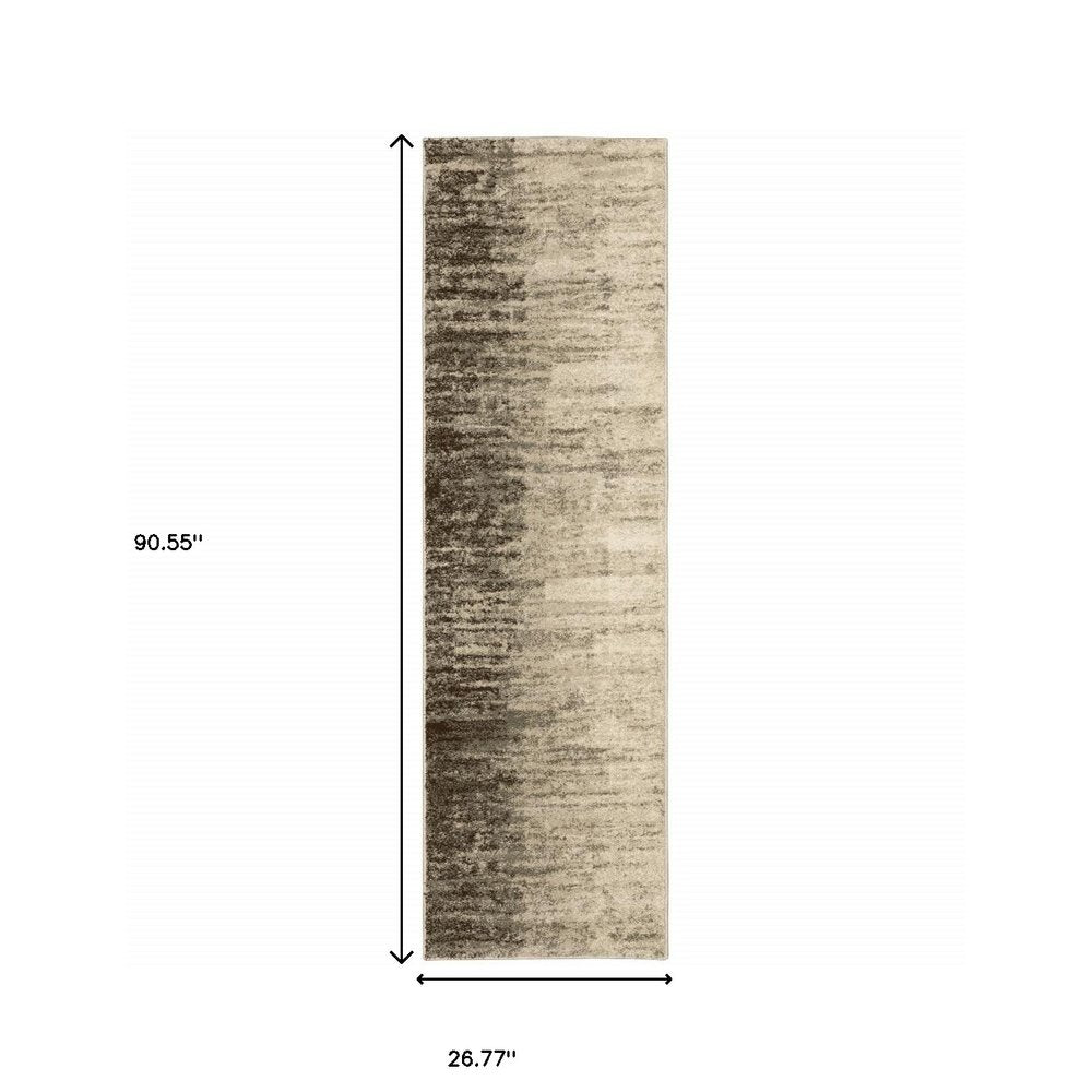 5' X 7' Beige And Grey Abstract Power Loom Stain Resistant Area Rug