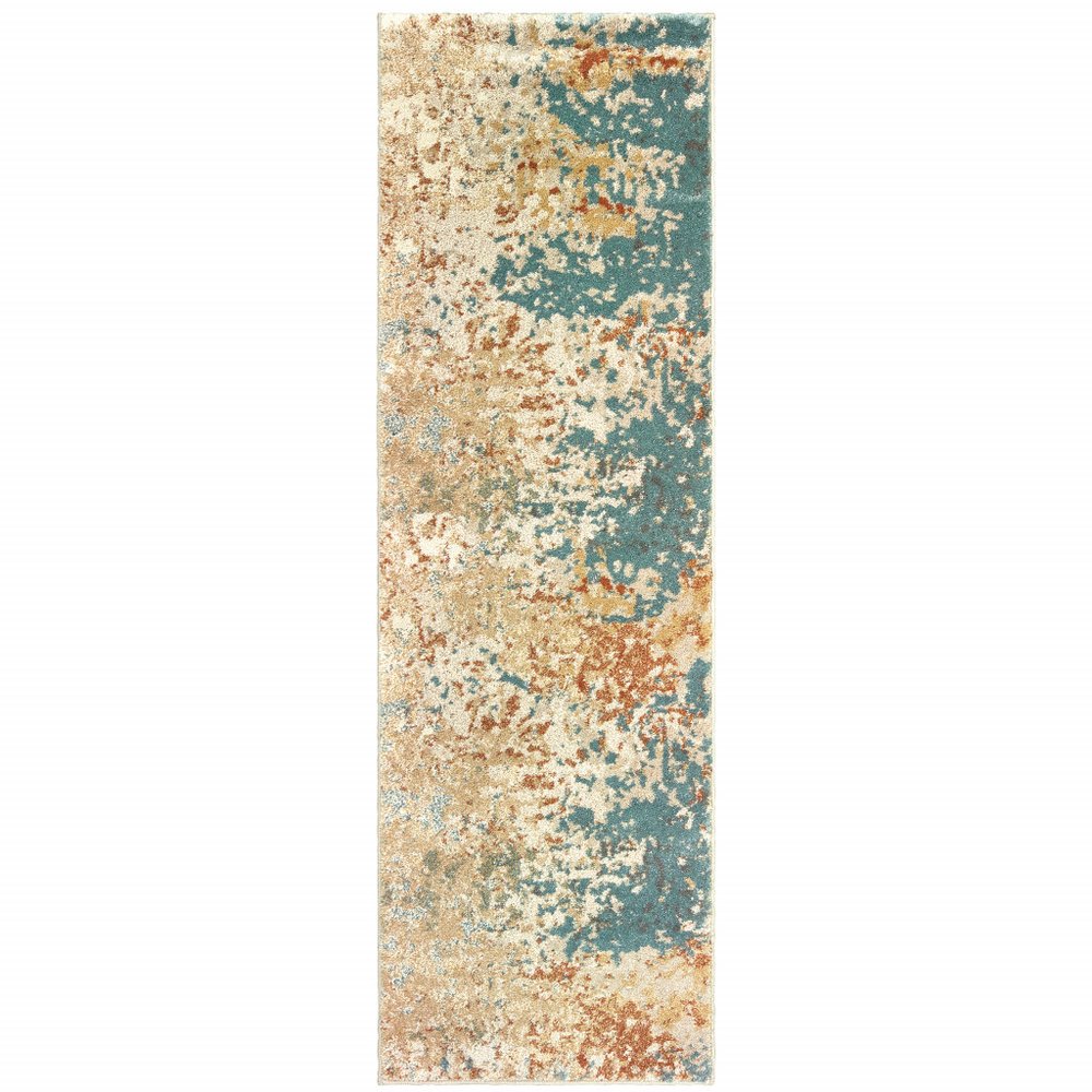 2' X 3' Foam Blue Pumpkin And Golden Yellow Abstract Power Loom Stain Resistant Area Rug