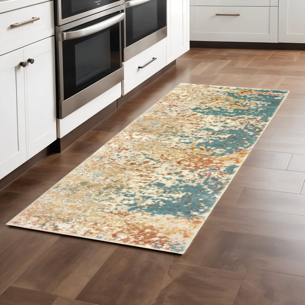 2' X 3' Foam Blue Pumpkin And Golden Yellow Abstract Power Loom Stain Resistant Area Rug