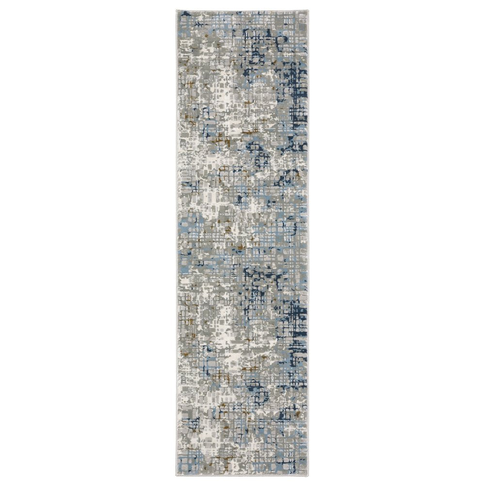 5' X 8' Blue Ivory Grey Brown Beige And Light Blue Abstract Power Loom Stain Resistant Area Rug