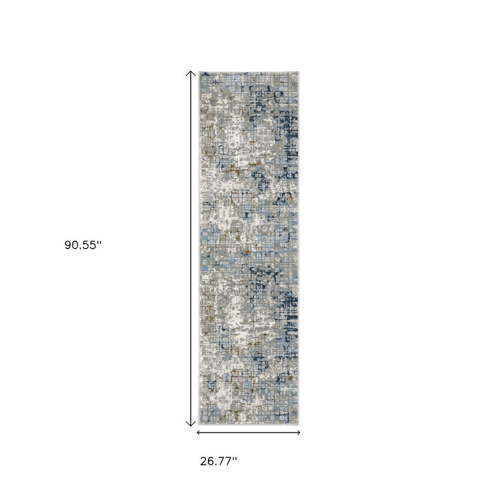 5' X 8' Blue Ivory Grey Brown Beige And Light Blue Abstract Power Loom Stain Resistant Area Rug