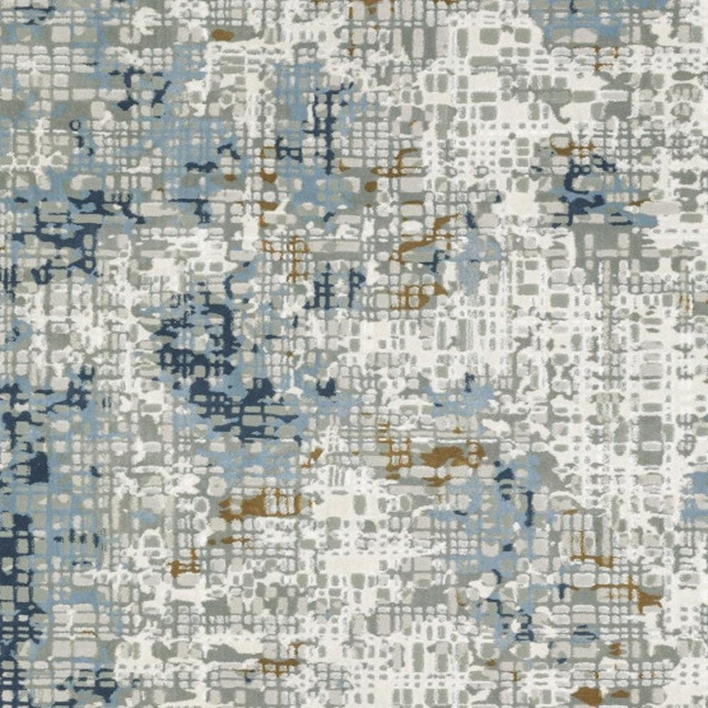 5' X 8' Blue Ivory Grey Brown Beige And Light Blue Abstract Power Loom Stain Resistant Area Rug