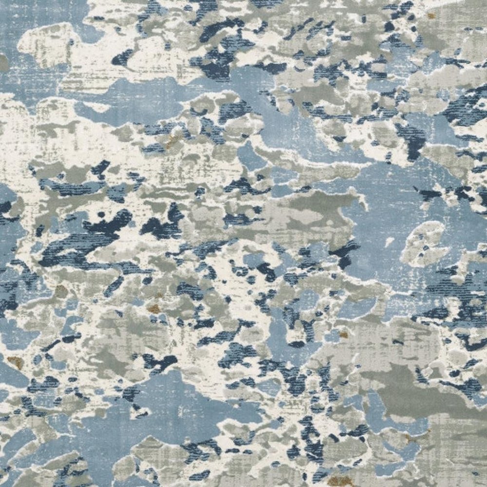 5' X 8' Grey Blue Ivory Navy Beige And Brown Abstract Power Loom Stain Resistant Area Rug