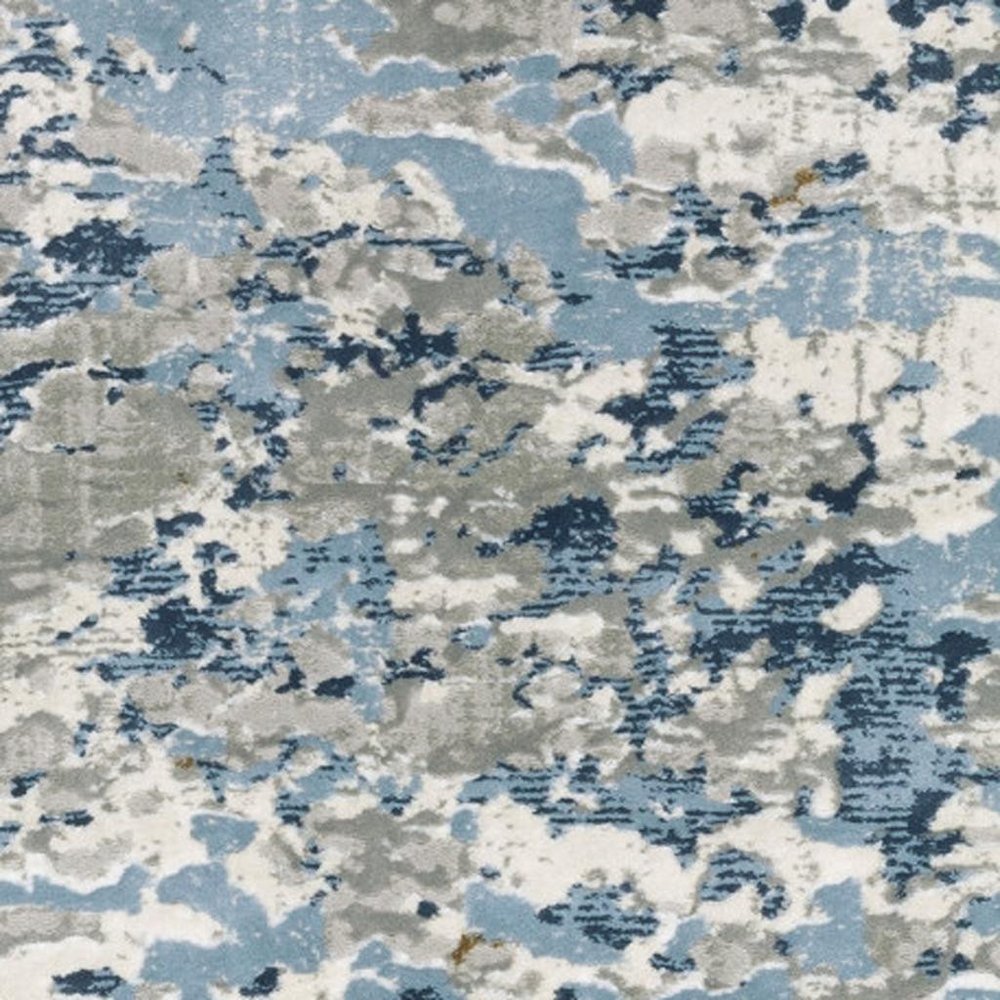 5' X 8' Grey Blue Ivory Navy Beige And Brown Abstract Power Loom Stain Resistant Area Rug