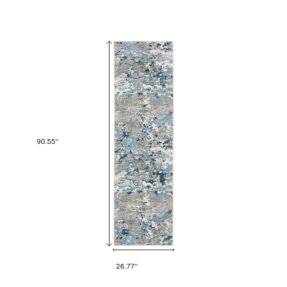 5' X 8' Grey Blue Ivory Navy Beige And Brown Abstract Power Loom Stain Resistant Area Rug