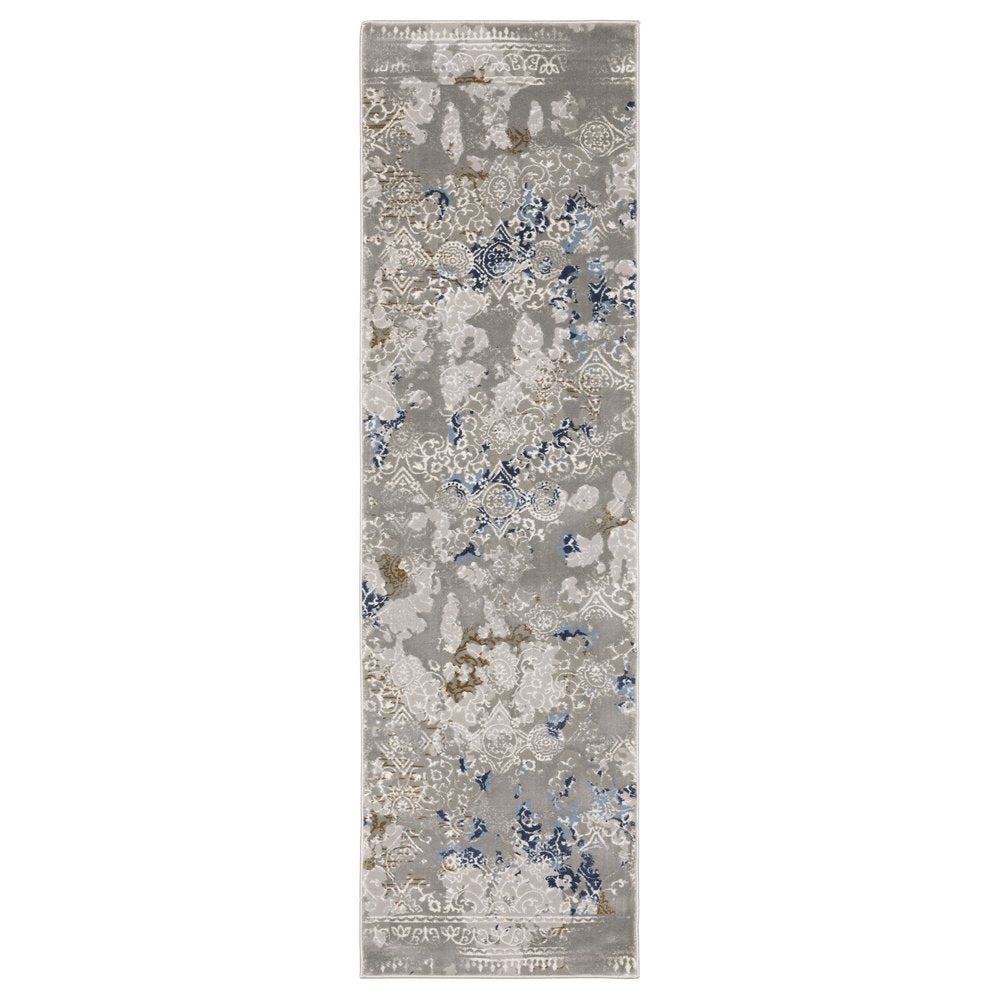 5' X 8' Grey Blue Ivory Brown And Navy Abstract Power Loom Stain Resistant Area Rug