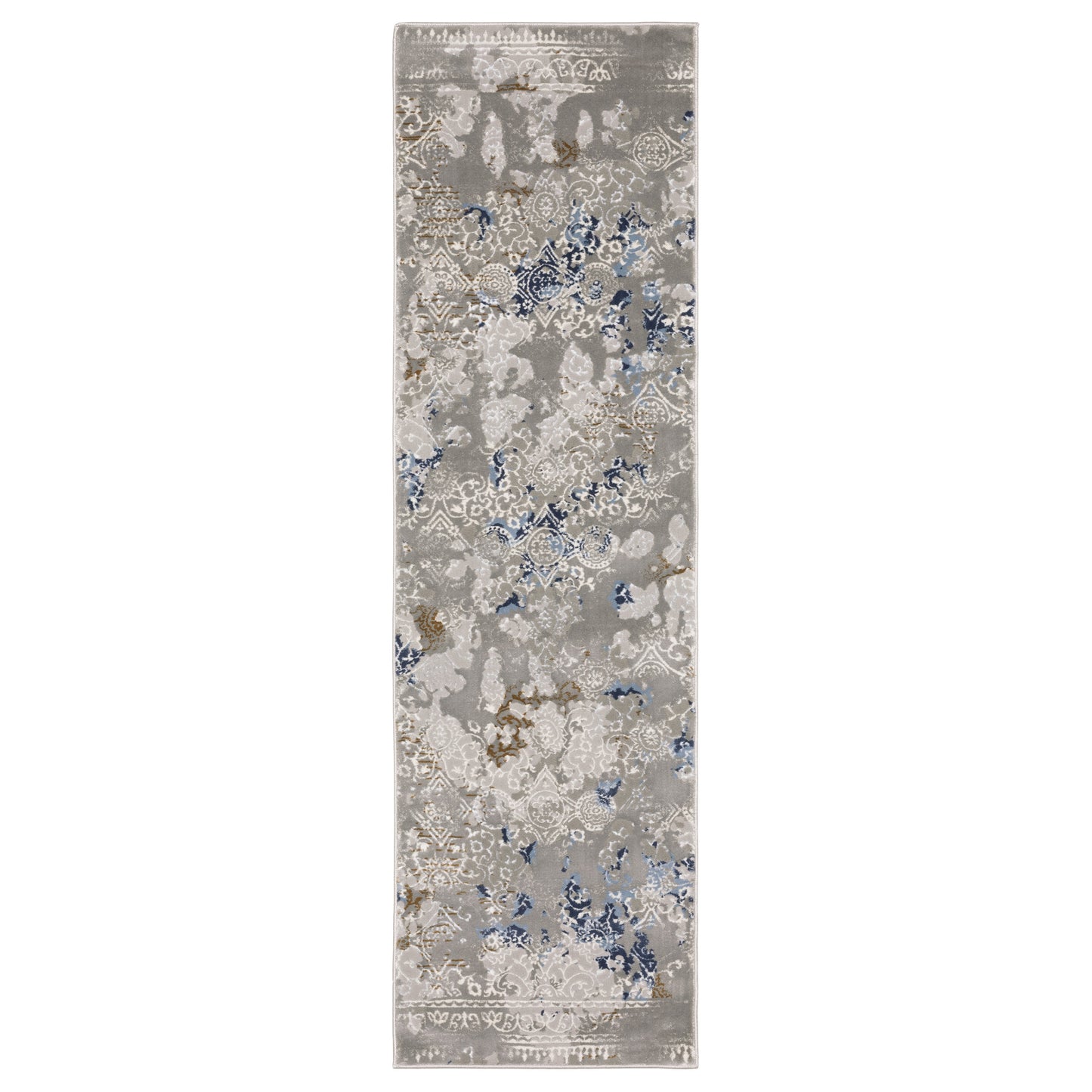 5' X 8' Grey Blue Ivory Brown And Navy Abstract Power Loom Stain Resistant Area Rug