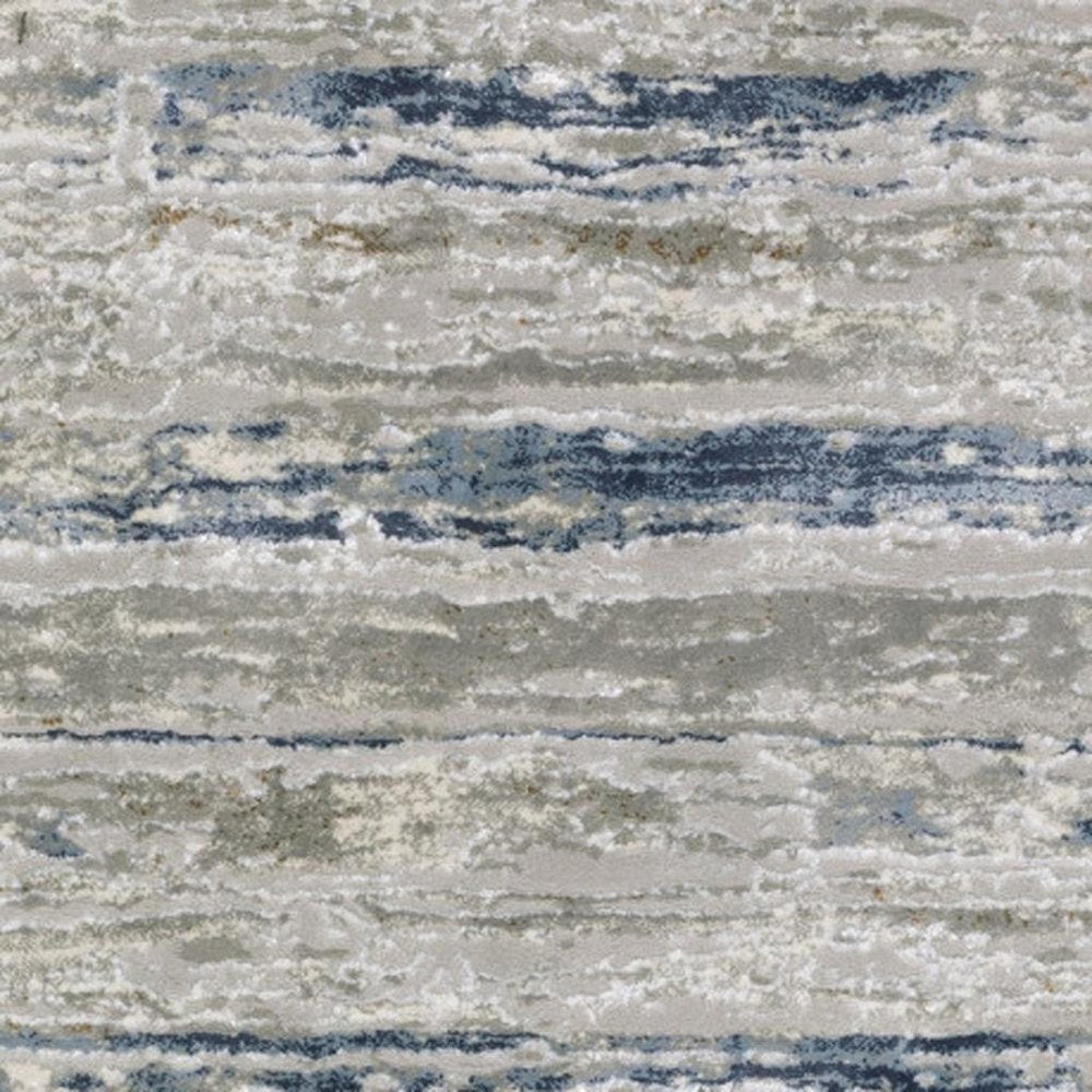 2' X 8' Grey Blue Light Blue Ivory And Brown Abstract Power Loom Stain Resistant Runner Rug