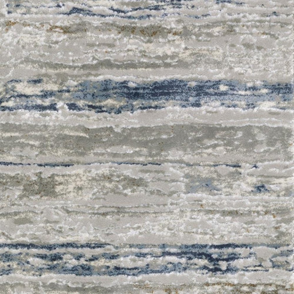 2' X 8' Grey Blue Light Blue Ivory And Brown Abstract Power Loom Stain Resistant Runner Rug