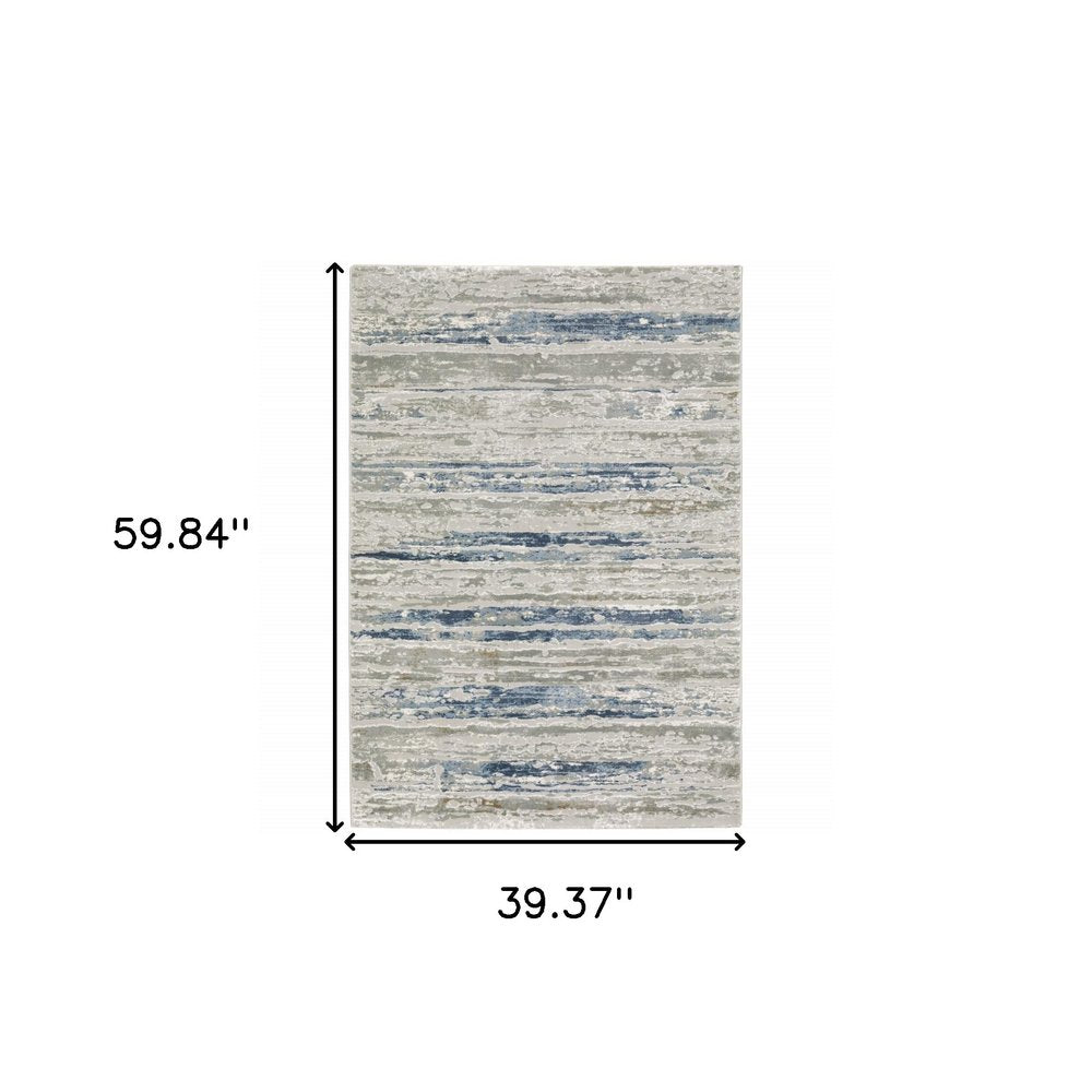2' X 8' Grey Blue Light Blue Ivory And Brown Abstract Power Loom Stain Resistant Runner Rug