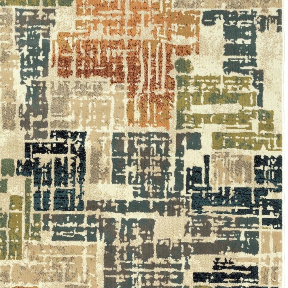 10' X 13' Beige Terracotta Green Navy And Grey Abstract Power Loom Stain Resistant Area Rug