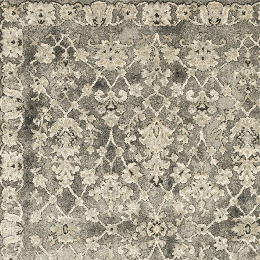 2' X 8' Grey Beige Tan And Brown Oriental Power Loom Stain Resistant Runner Rug
