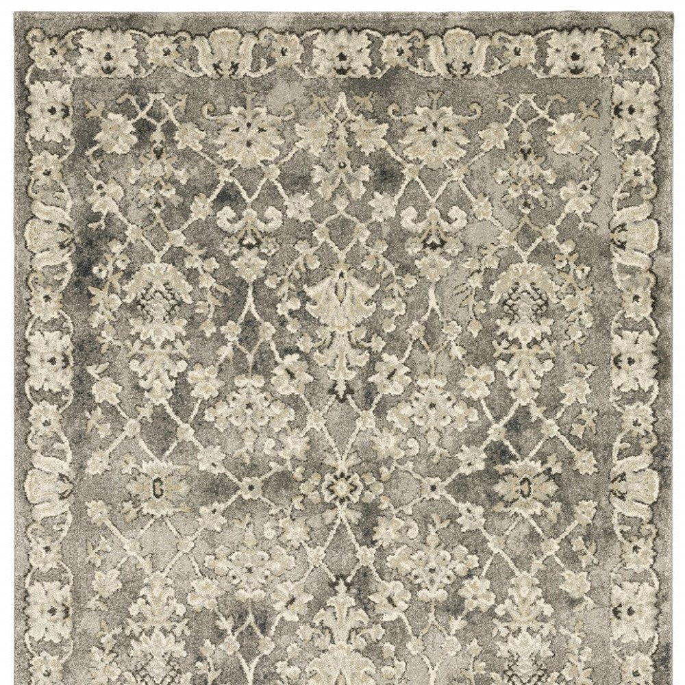 2' X 8' Grey Beige Tan And Brown Oriental Power Loom Stain Resistant Runner Rug