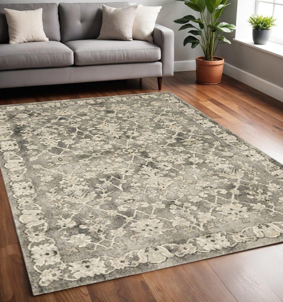 2' X 8' Grey Beige Tan And Brown Oriental Power Loom Stain Resistant Runner Rug
