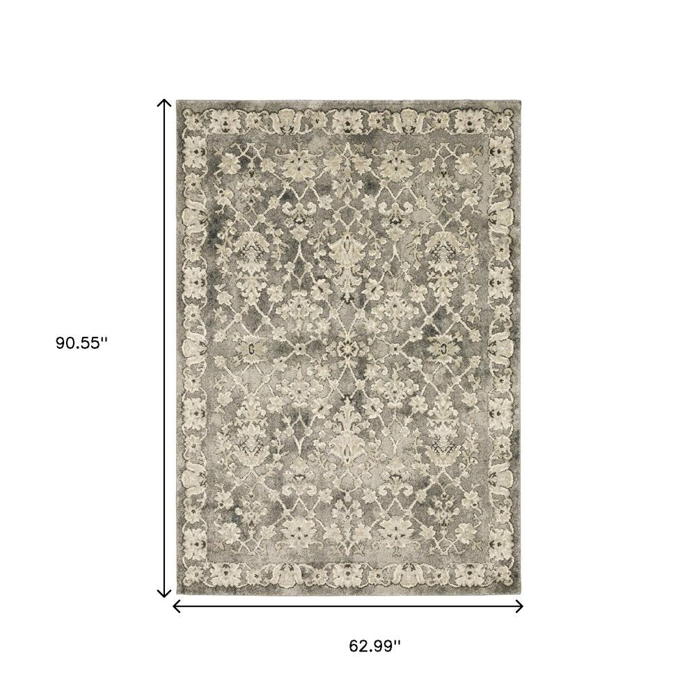 2' X 8' Grey Beige Tan And Brown Oriental Power Loom Stain Resistant Runner Rug