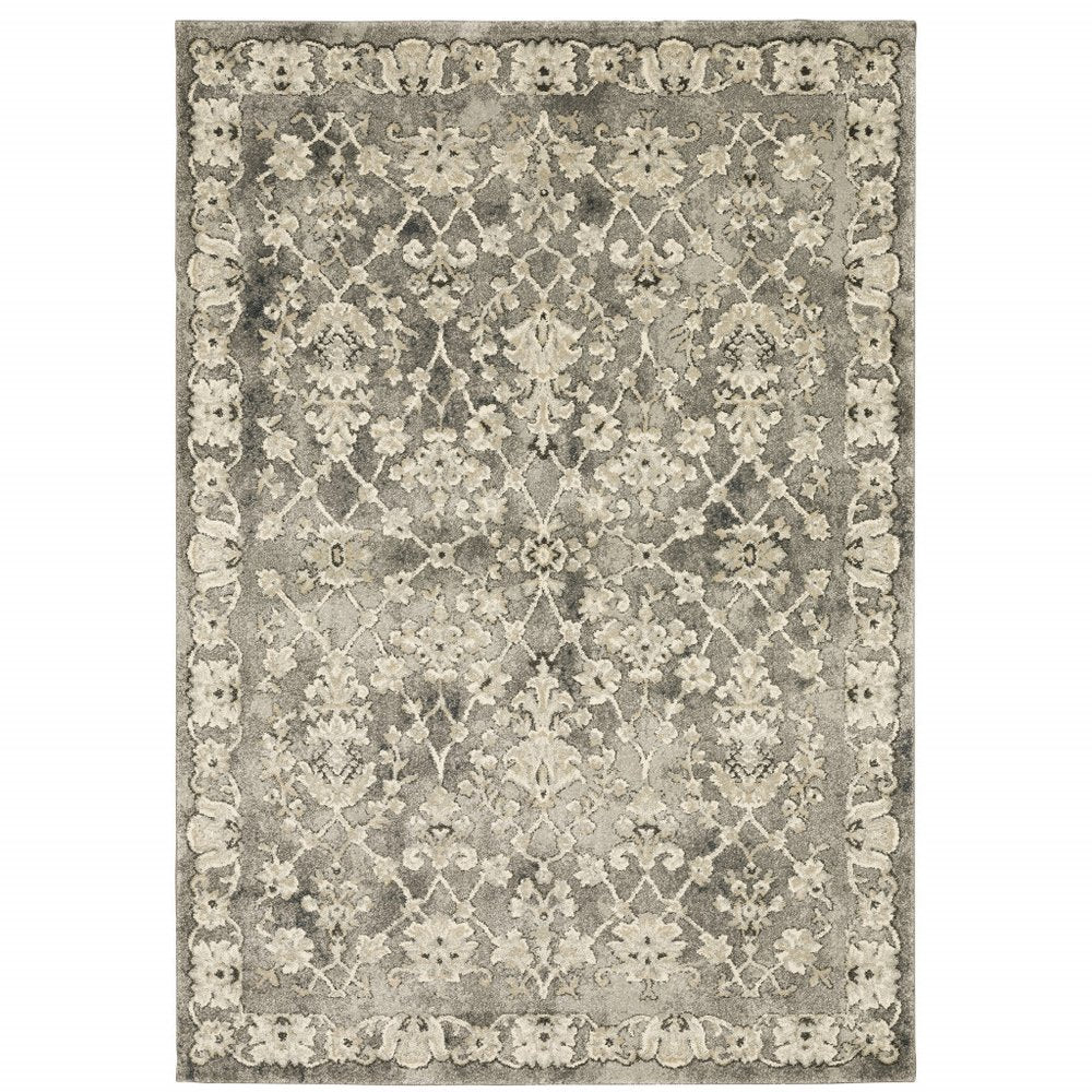 2' X 8' Grey Beige Tan And Brown Oriental Power Loom Stain Resistant Runner Rug
