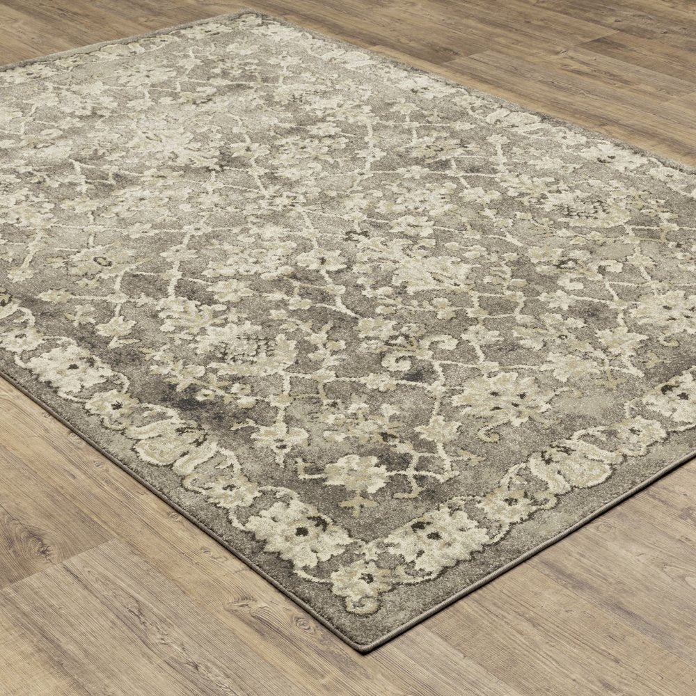 2' X 8' Grey Beige Tan And Brown Oriental Power Loom Stain Resistant Runner Rug
