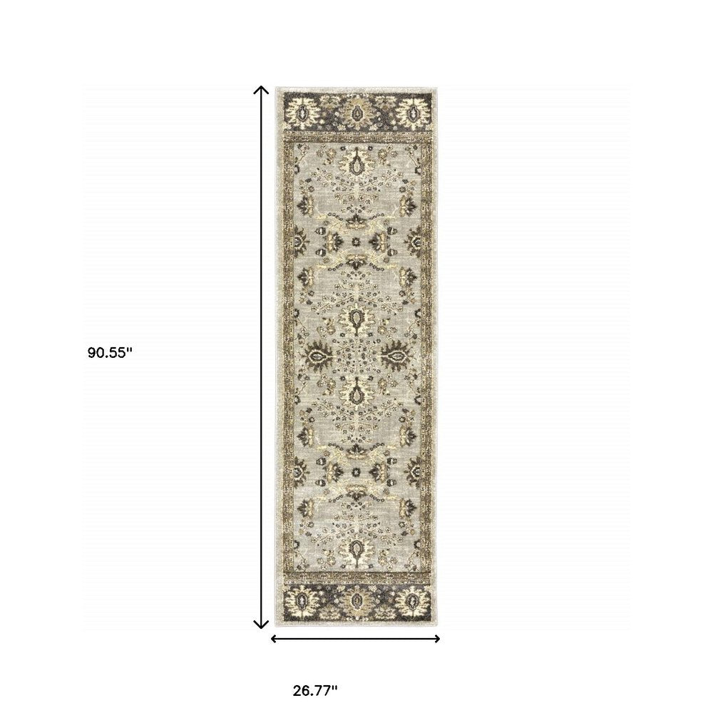 6' X 9' Grey Brown Tan And Beige Oriental Power Loom Stain Resistant Area Rug