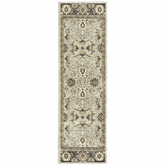 6' X 9' Grey Brown Tan And Beige Oriental Power Loom Stain Resistant Area Rug