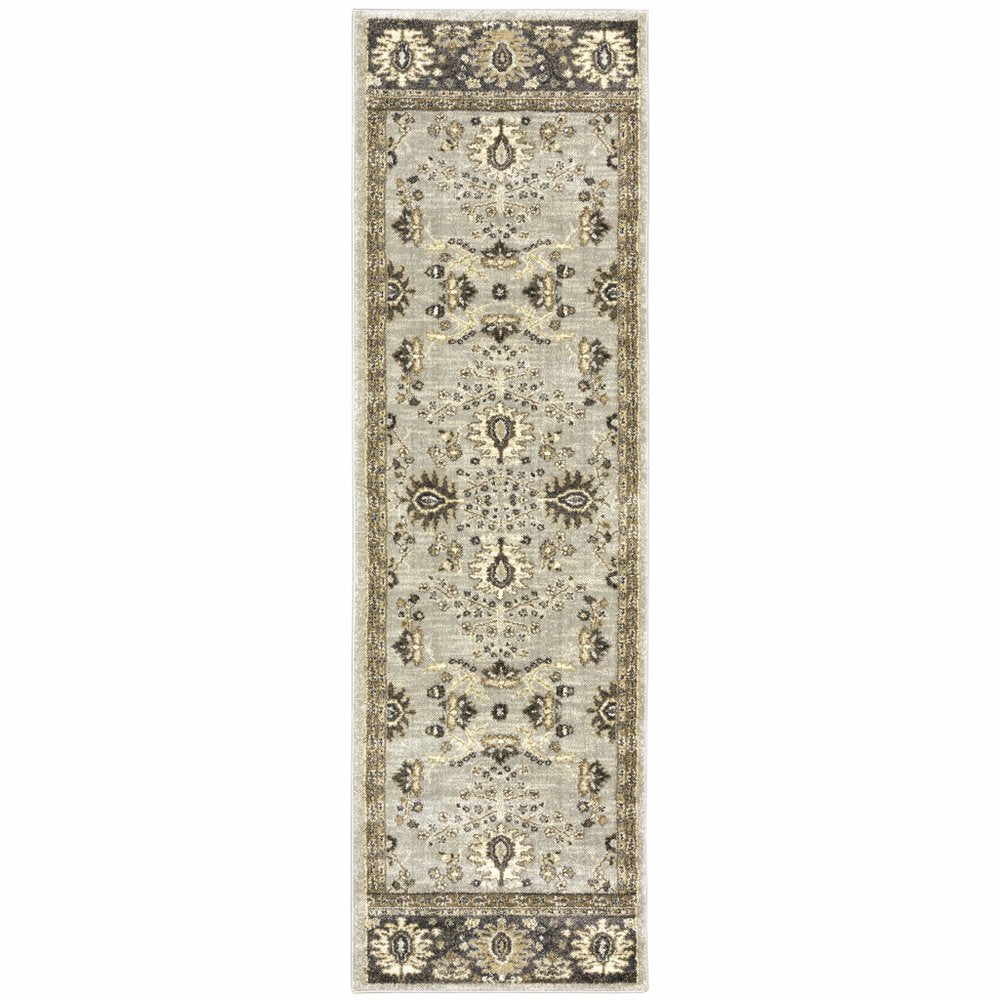 6' X 9' Grey Brown Tan And Beige Oriental Power Loom Stain Resistant Area Rug
