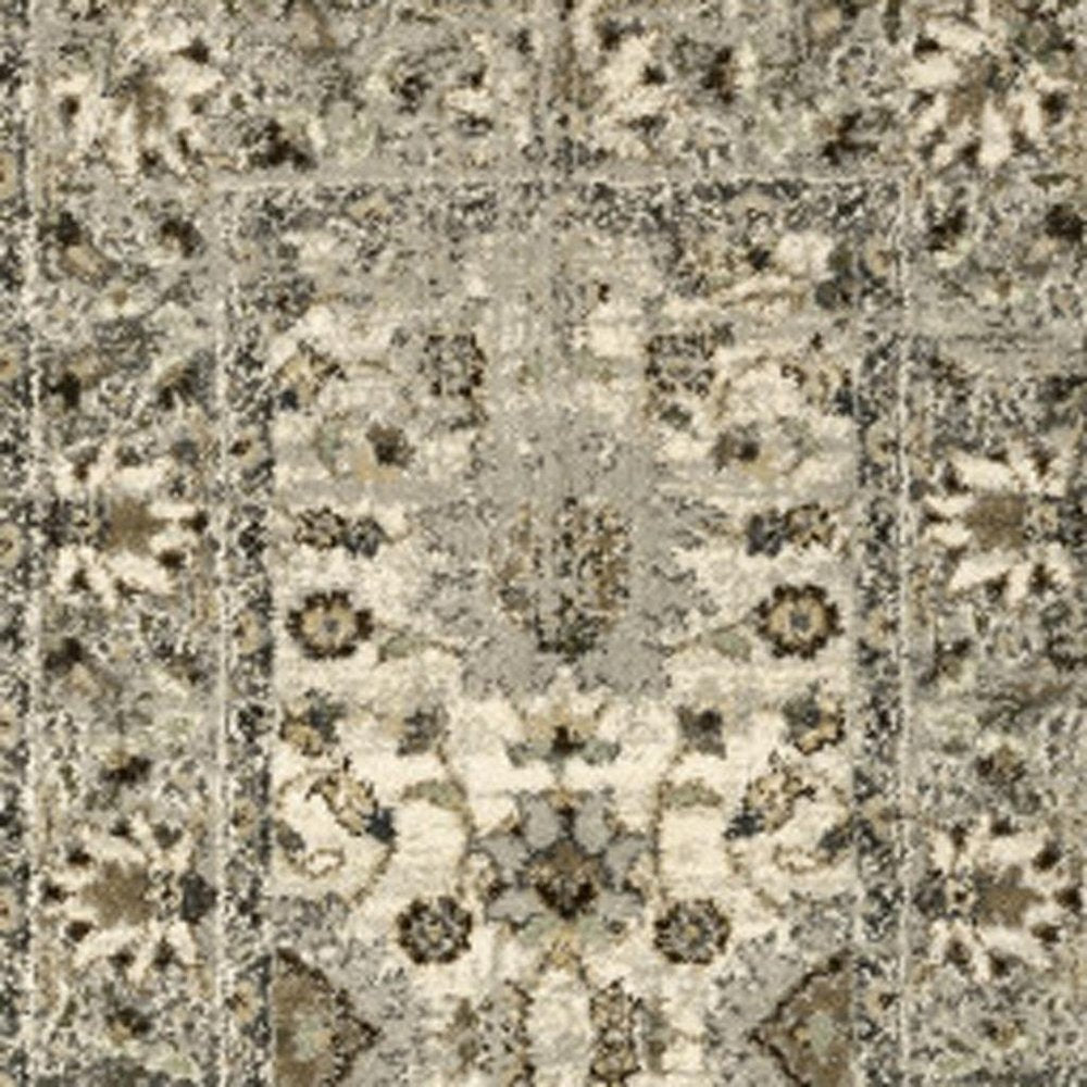 2' X 8' Beige Grey Brown And Charcoal Oriental Power Loom Stain Resistant Runner Rug